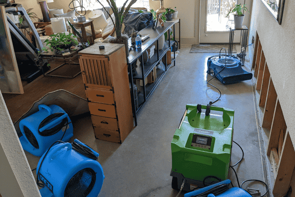 water damage or flood damage- home with professional drying equipment